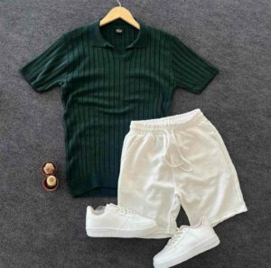 Majica i Šorc Zeleno Bela