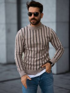 MUŠKI PRUGASTI DŽEMPER BEŽ