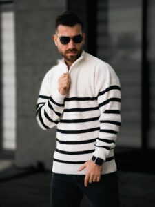 Džemper s rajsferšlusom Loose Fit Bela