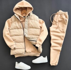 Muški Komplet sa Prslukom Bež