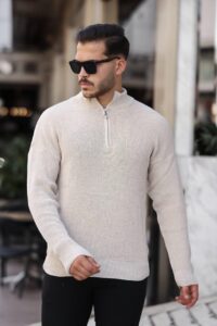 Basic džemper sa polu zipom bež