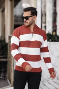 Šareni džemper sa polu zipom oranž