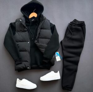 Muški Komplet sa Prslukom Crna