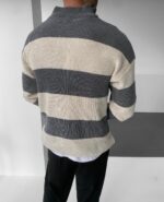 Šareni džemper sa polu zipom siva - Image 2