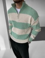 Šareni džemper sa polu zipom mint