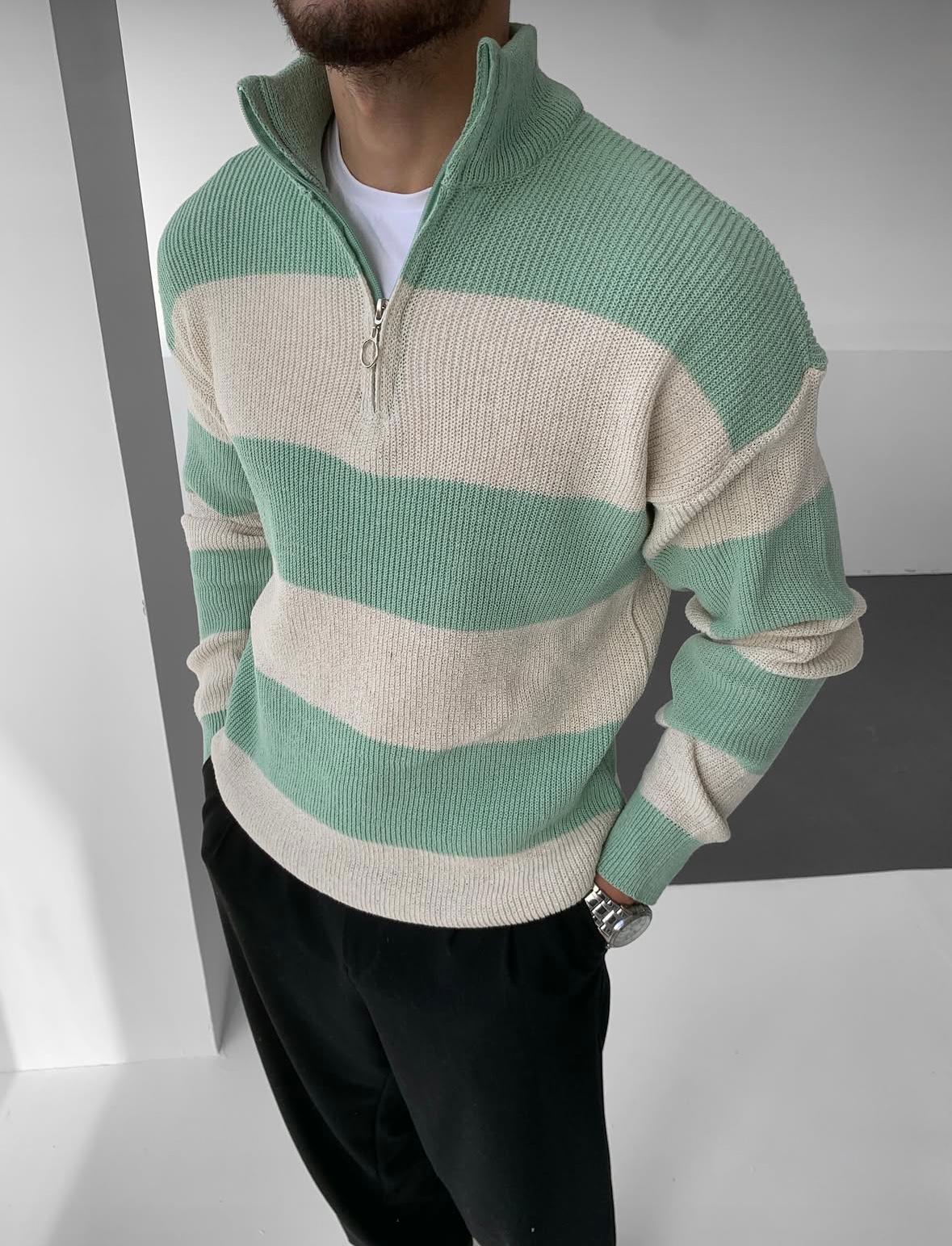 muski dzemper (14) Šareni džemper sa polu zipom mint - Image 1