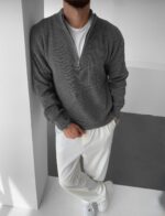 Basic džemper sa polu zipom tamno siva - Image 2