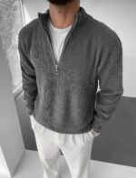 Basic džemper sa polu zipom tamno siva