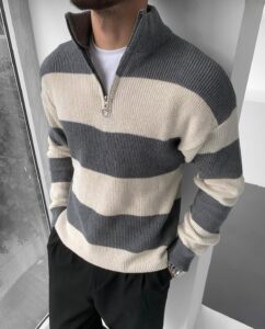 Šareni džemper sa polu zipom siva