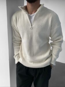 Basic džemper sa polu zipom bela