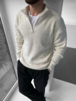 Basic džemper sa polu zipom bela - Image 2