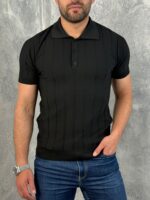 Muška crna elegantna polo majica sa kragnom