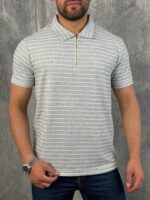 Elegantna muška prugasta polo majica sa rajsferšlusom