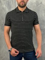 Elegantna muška prugasta polo majica sa rajsferšlusom