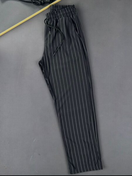 Muške prugaste pantalone sa elastičnim pojasom i modernim slim fit krojem za svakodnevno nošenje.