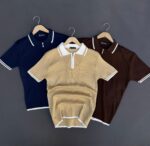 Set od 3 muške rebraste polo majice sa rajsferšlusom